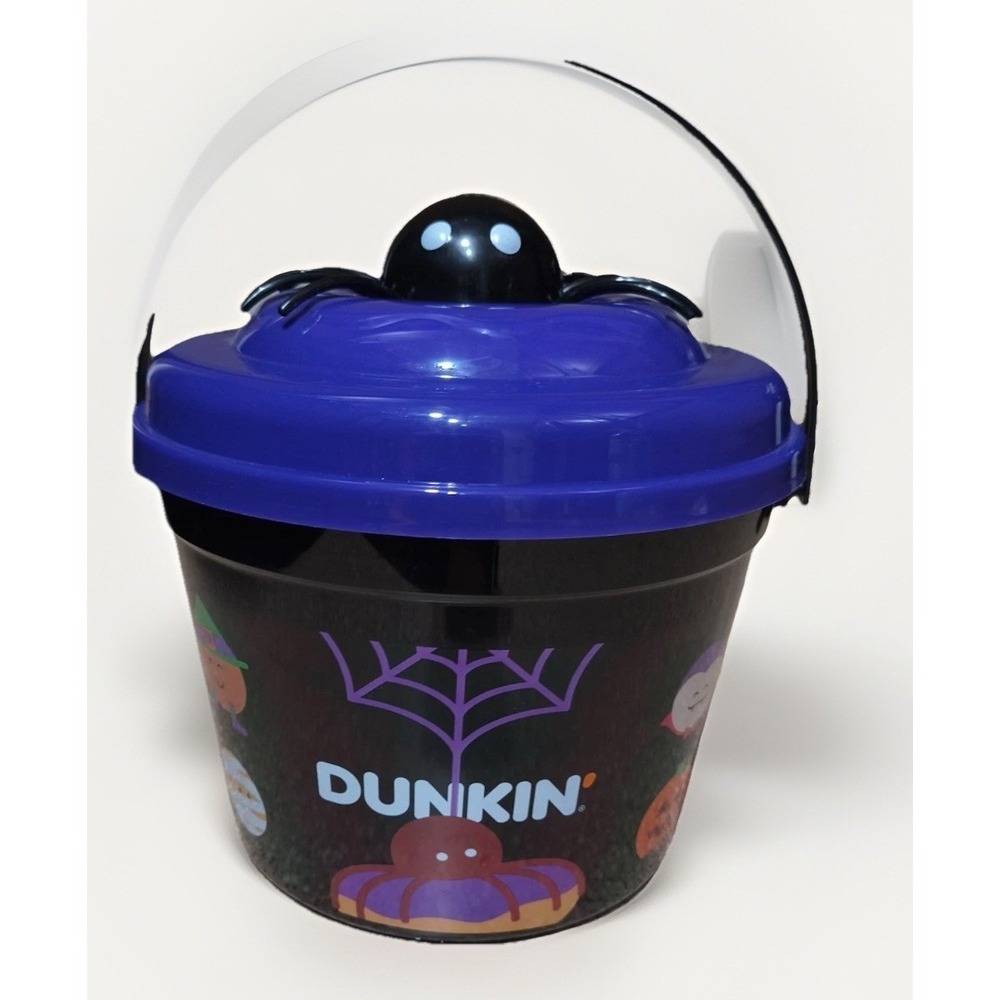 Dunkin Donuts 2025 Halloween Munchkins Bucket Purple Spider Lid Trick or Treat